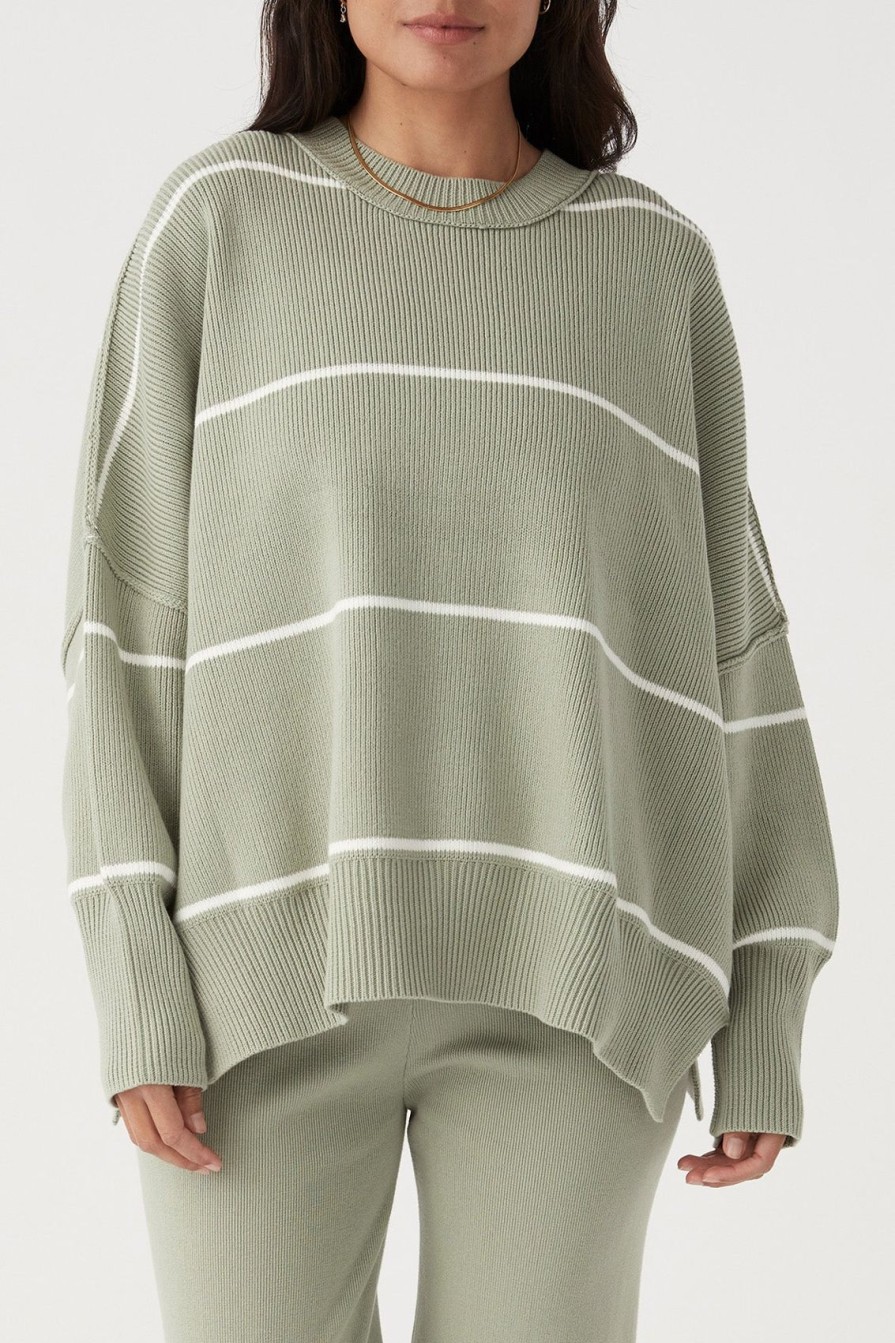 Arcaa Harper Stripe Organic Knit Sweater-Sage & Cream