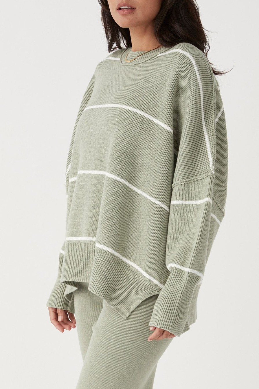 Arcaa Harper Stripe Organic Knit Sweater-Sage & Cream