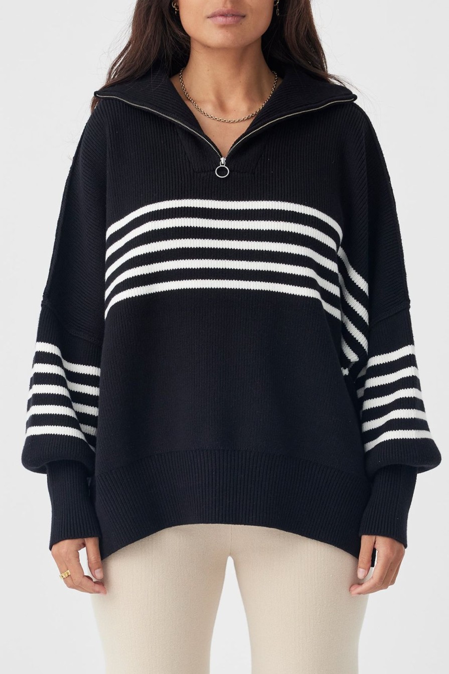 Arcaa London Zip Stripe Sweater-Black & Cream