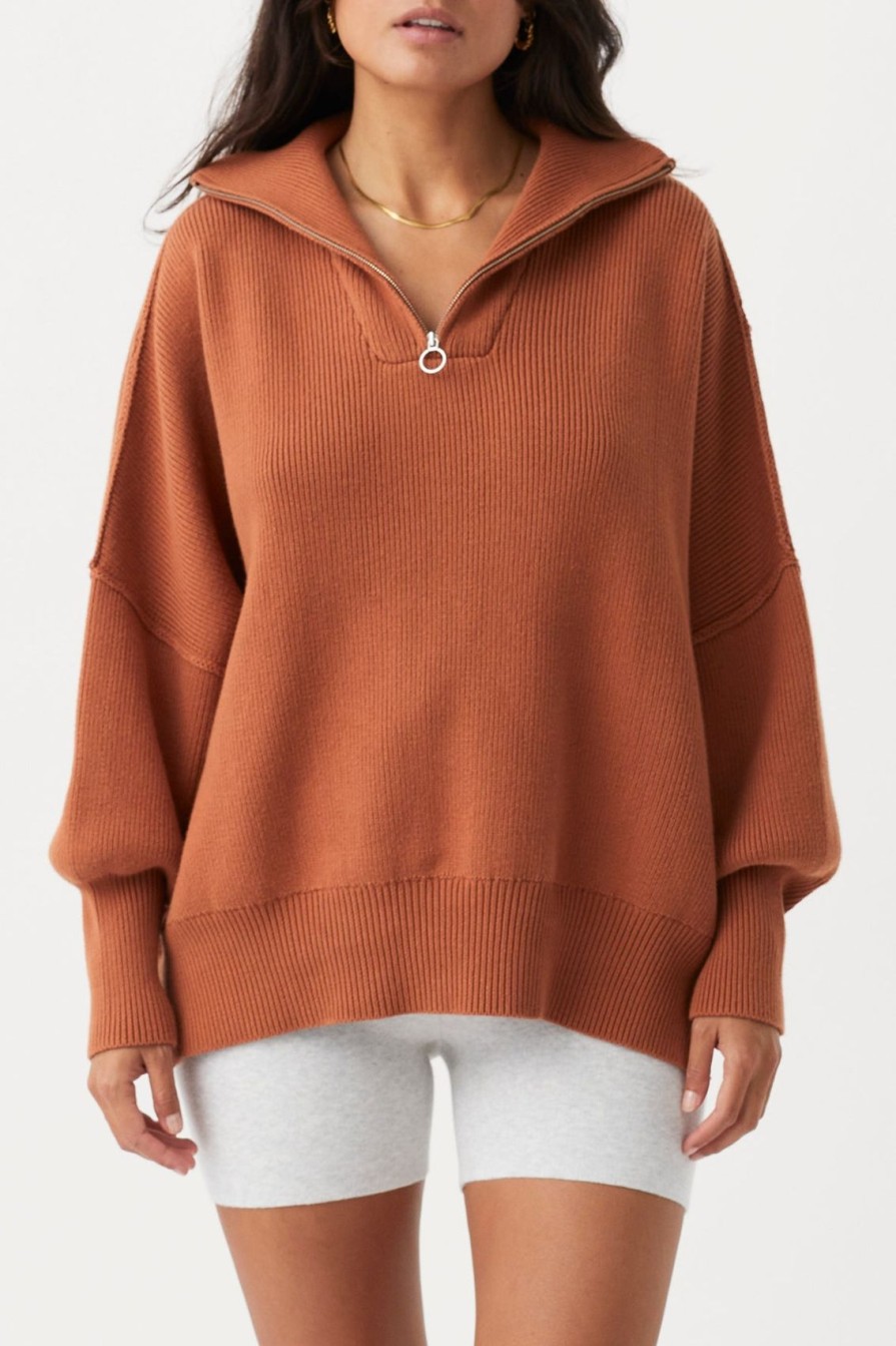 Arcaa London Zip Sweater-Tobacco