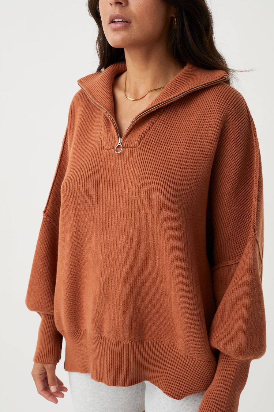 Arcaa London Zip Sweater-Tobacco