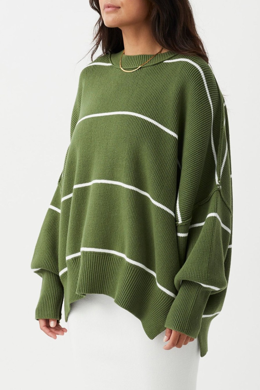 Arcaa Harper Stripe Organic Knit Sweater-Caper & Cream