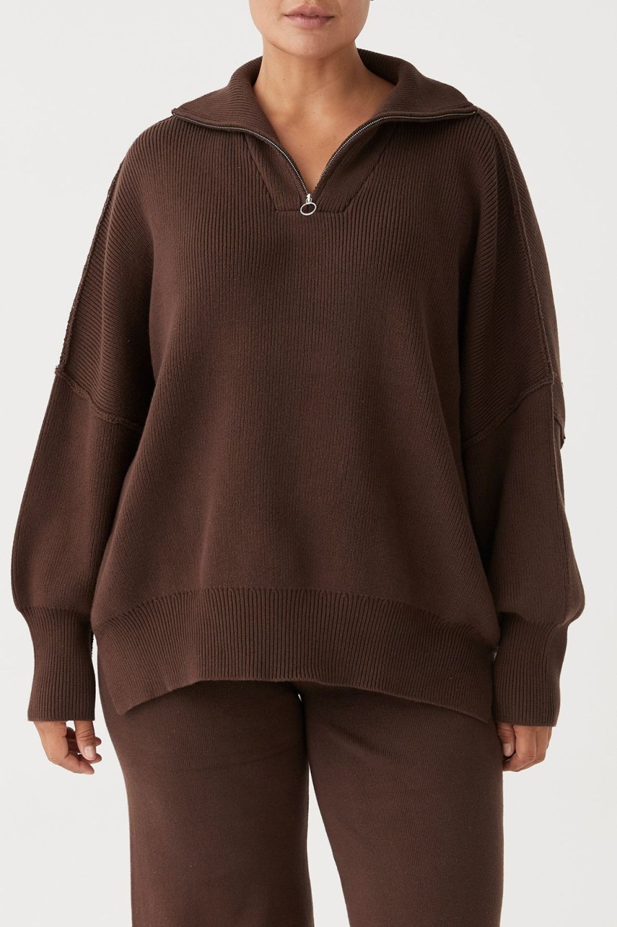 Arcaa London Zip Sweater-Chocolate