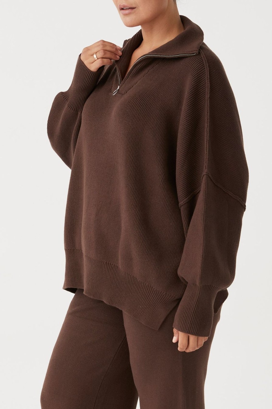 Arcaa London Zip Sweater-Chocolate