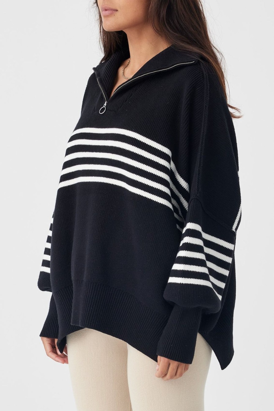 Arcaa London Zip Stripe Sweater-Black & Cream