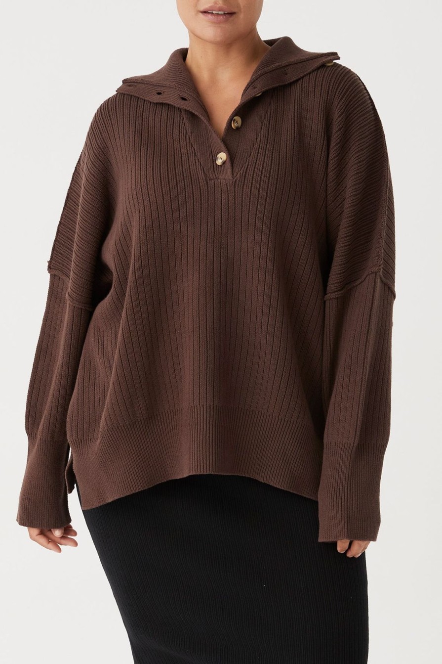 Arcaa Margo Button Up Sweater-Chocolate