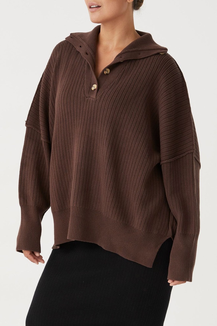 Arcaa Margo Button Up Sweater-Chocolate