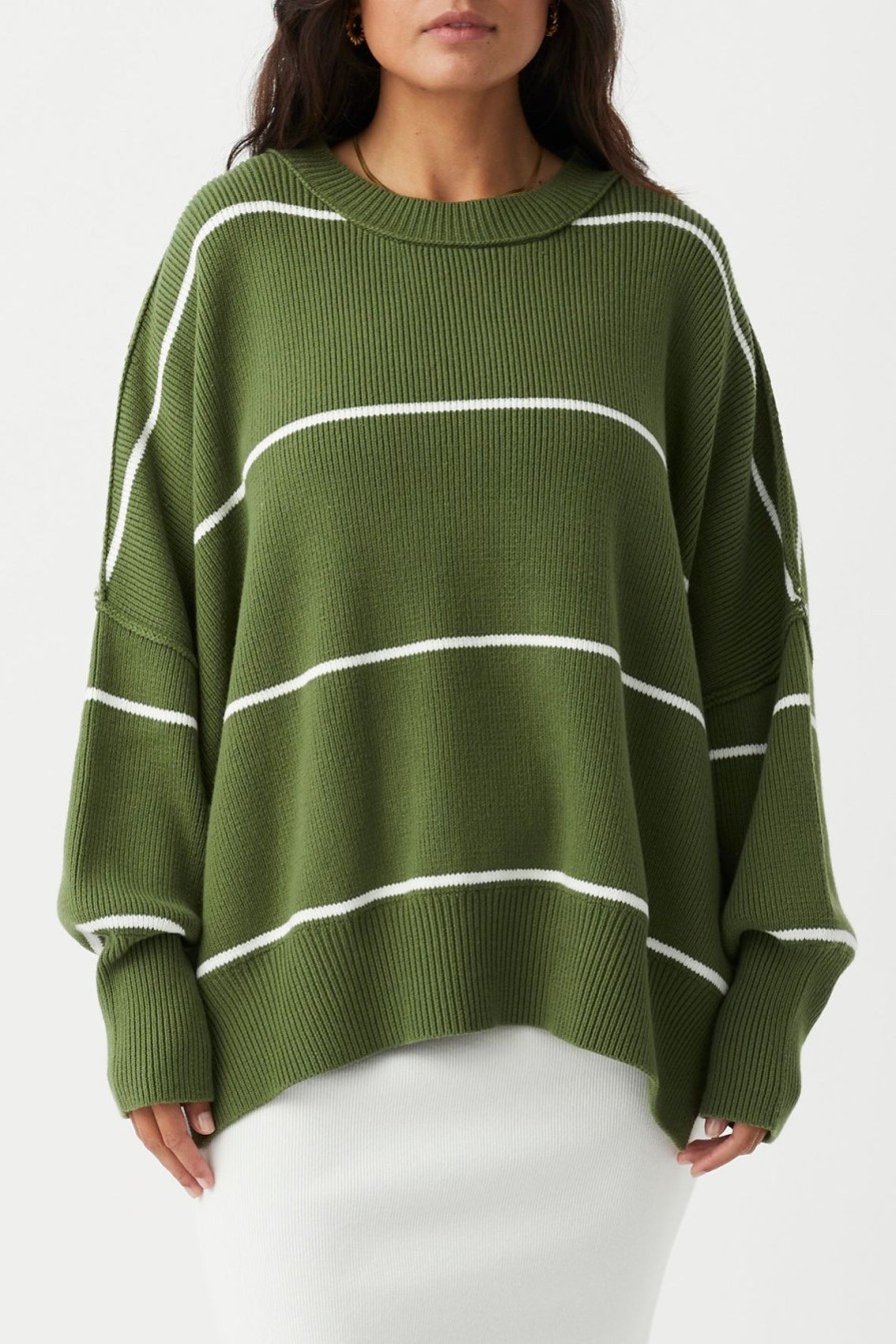 Arcaa Harper Stripe Organic Knit Sweater-Caper & Cream