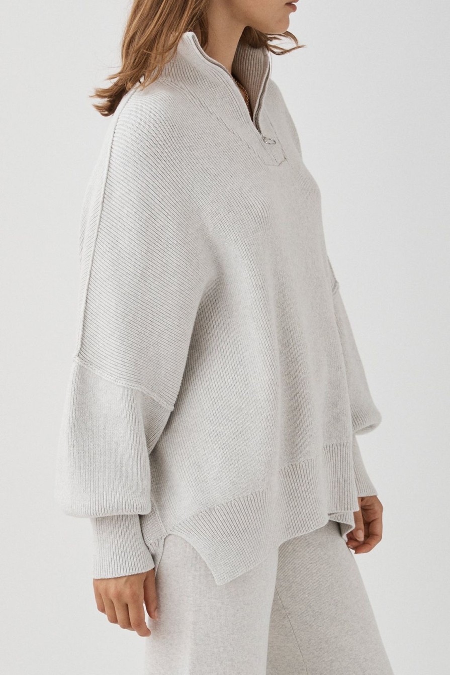 Arcaa London Zip Sweater-Grey Marle