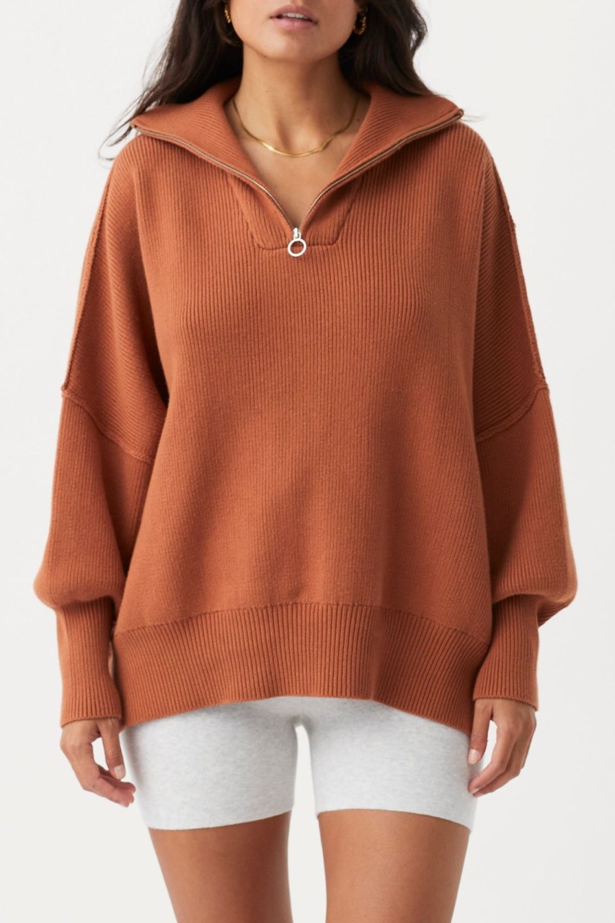 Arcaa London Zip Sweater-Tobacco